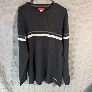 Union Bay Pullover Mens Xl Black Grey Gray White Stripe Long Sleeve